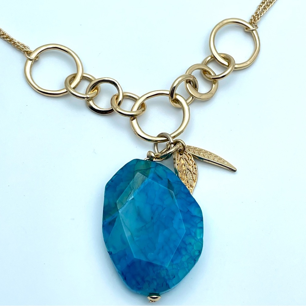 Vera Bradley Gold-Tone Necklace with dyed blue agate, Stone & Leaf Charms